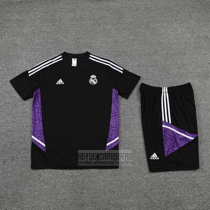 Chandal del Real Madrid Manga Corta 2022-2023 Negro y Purpura - Pantalon Corto